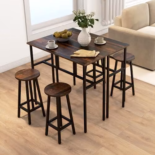 HOMCOM 6-Piece Breakfast Bar Table and Stools Set in Rustic Brown – 5
