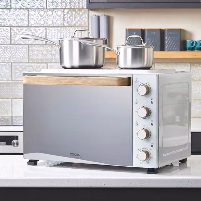 Cooks Professional 48L Mini Oven with 1300W Heating and 1000W Ceramic Hob in Nordic White