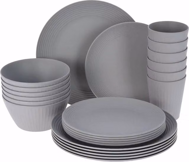 GEEZY 24 Piece Striped Picnic Tableware Set in Grey Melamine