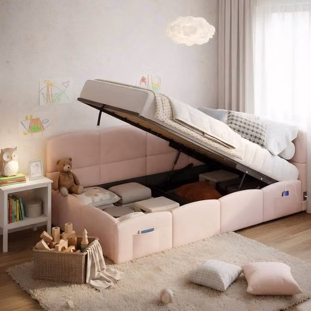 BTM Pink Velvet Single Upholstered Daybed Sofa Bed with Storage and USB Charging Port