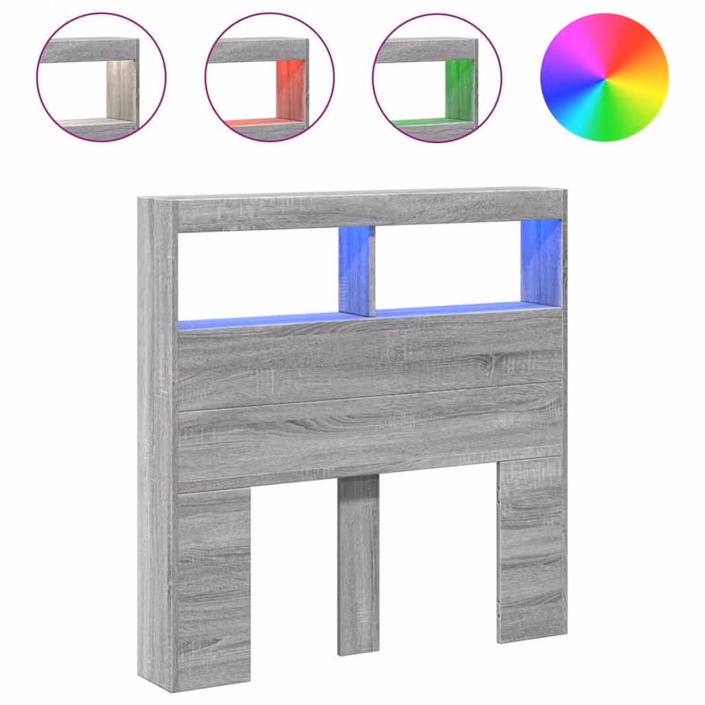 Berkfield Home Headboard Cabinet with LED in Grey Sonoma, W/D/H: 100 x 17 x 102 cm – 3