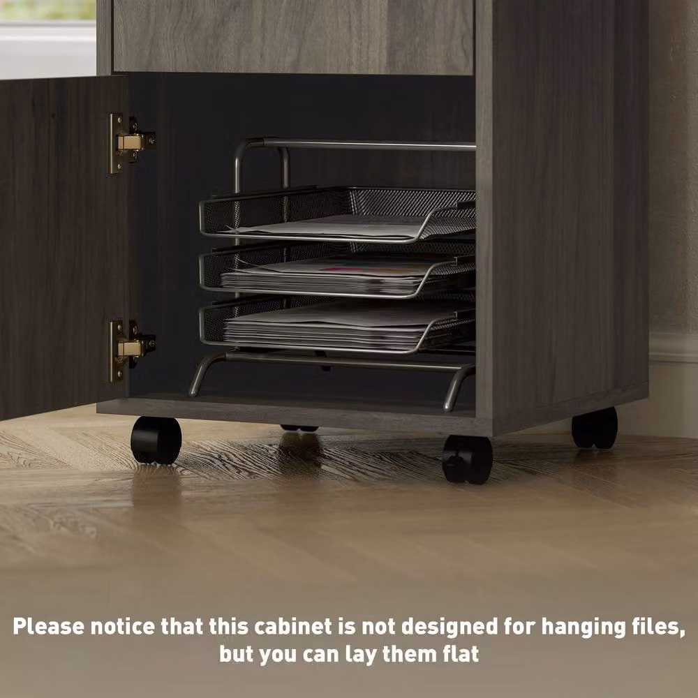 Rolipo Grey 2-Drawer Mobile Filing Cabinet and Printer Stand with Open Shelf – 7