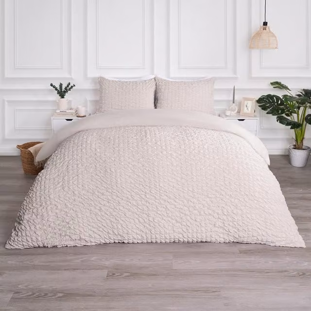 OHS Geo Seersucker Duvet Set in Beige and Yellow, W: 180 cm, H: 200 cm