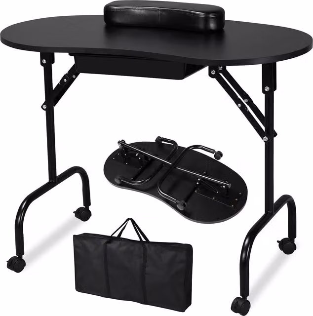 Yaheetech Portable Manicure Table with Folding Top and Castors, Black