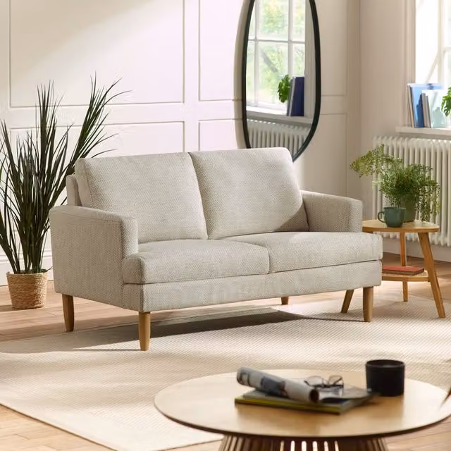 Julian Bowen Daisy Compact 2 Seater Upholstered Fabric Sofa in Pearl Barley