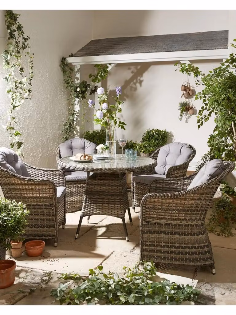 Florida 4 Seater Dining Set Grey Rattan and Glass Outdoor Furniture