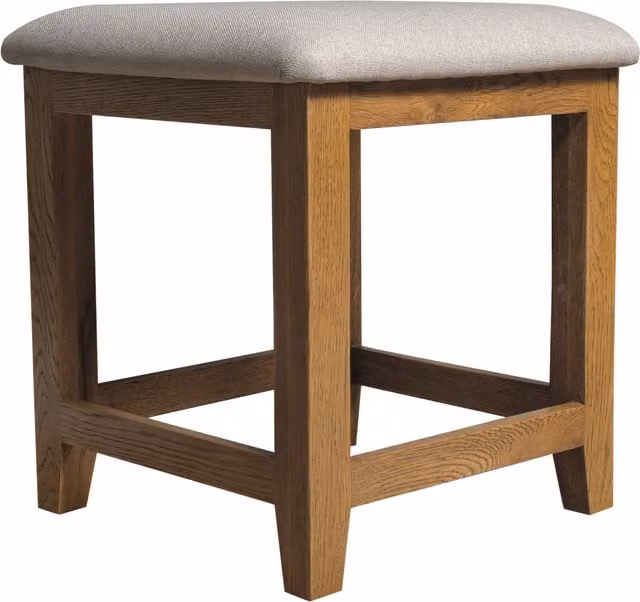 Elm Home And Garden Rustic Oak and Fabric Dressing Table Stool in Brown and White