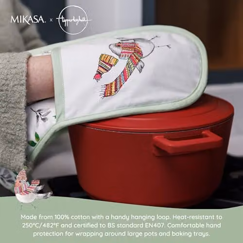 Mikasa TipperleyHill Robin Print Cotton Double Oven Glove in White and Red – 3