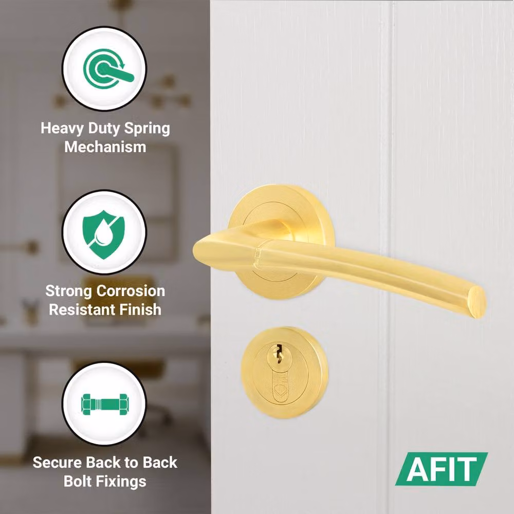 AFIT Gold Euro Lock and Double Cylinder Handle Kit, 1 Pair of Handles and Locks – 2