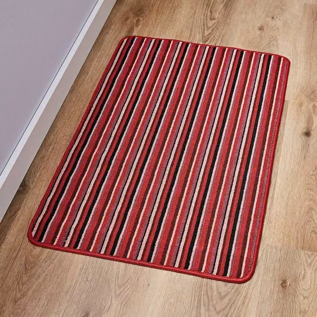 Coopers of Stortford Striped Non-Slip Rectangular Hallway and Kitchen Runner Rug in Multicolour Red
