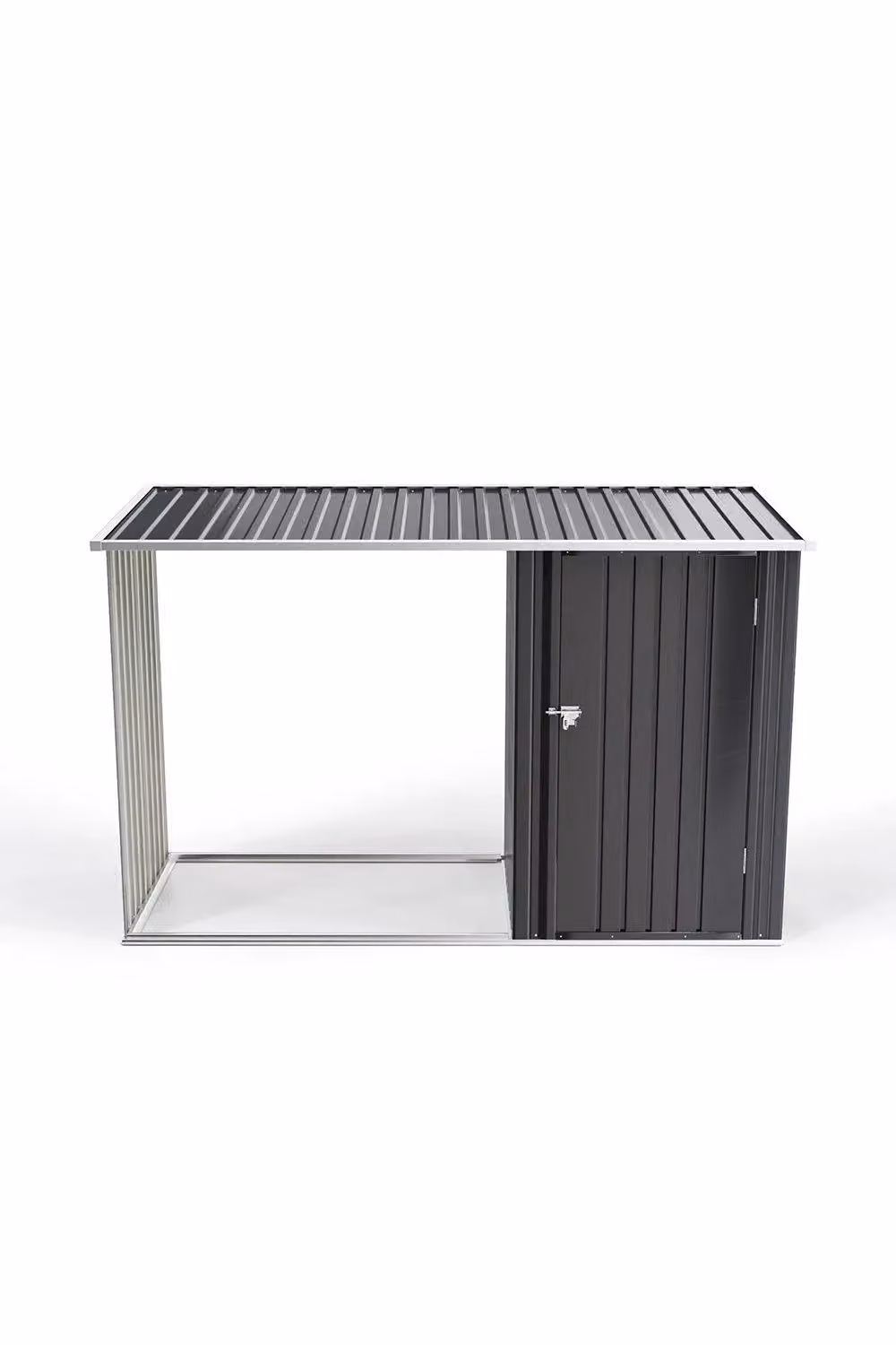 Garden Sanctuary Black Galvanised Steel Lean-to Garden Storage Shed with Log Stacking Rack, W/D/H: 250.0 x 103.0 x 159.0 cm – 2