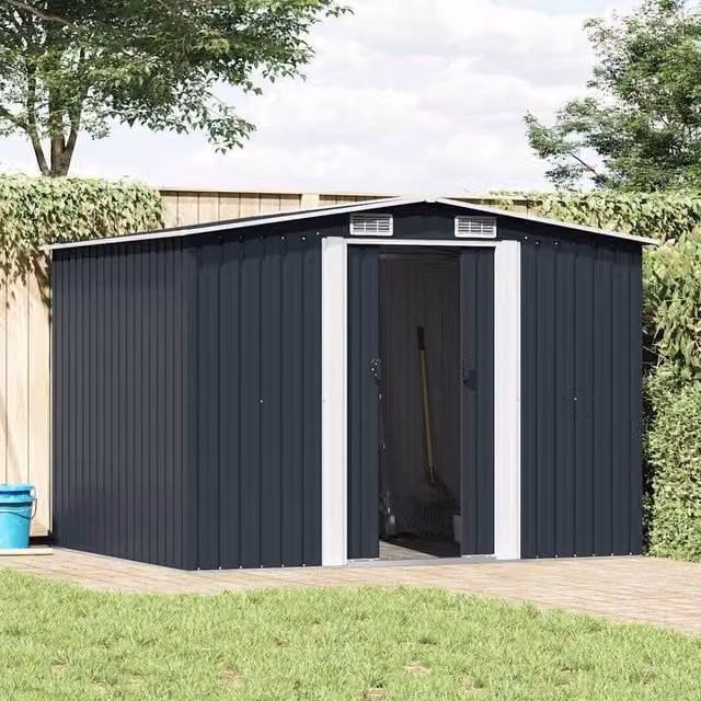 Berkfield Home Anthracite Steel Garden Storage Shed with Sliding Doors, W/D/H: 257 x 205 x 178 cm – 1