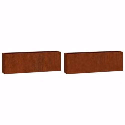 vidaXL Set of 2 Rusty Corten Steel Window Box Planters, Brown, W: 53 cm, D: 17 cm, H: 10 cm