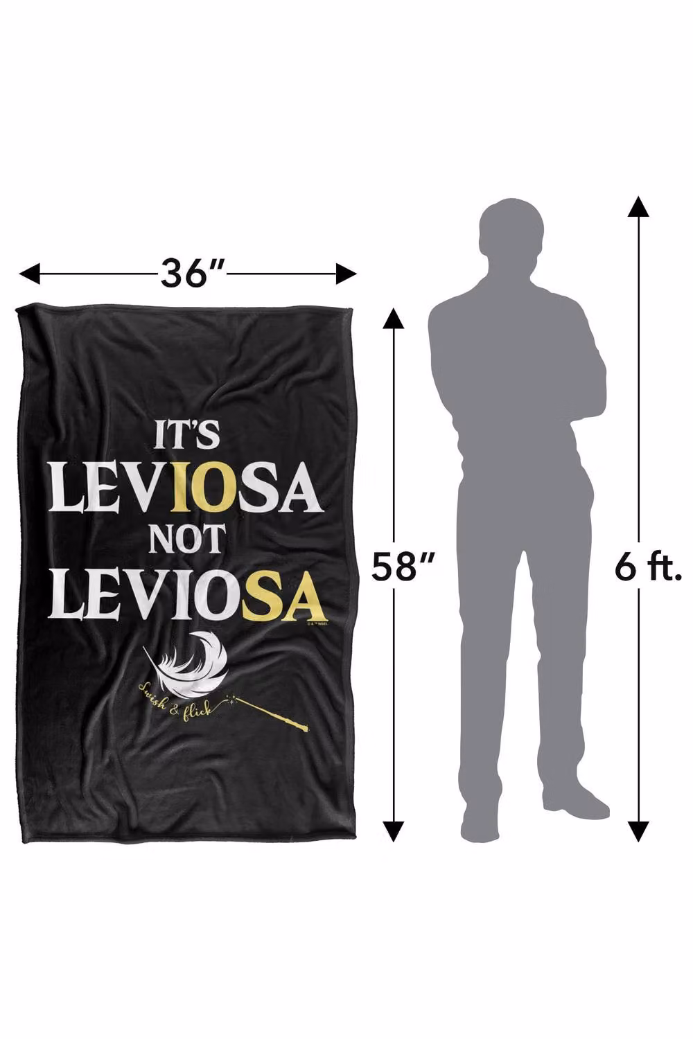 Warner Bros. Harry Potter It's Leviosa Not Leviosa Super Soft Silky Touch Throw, Black and Multicolour, Large – 3