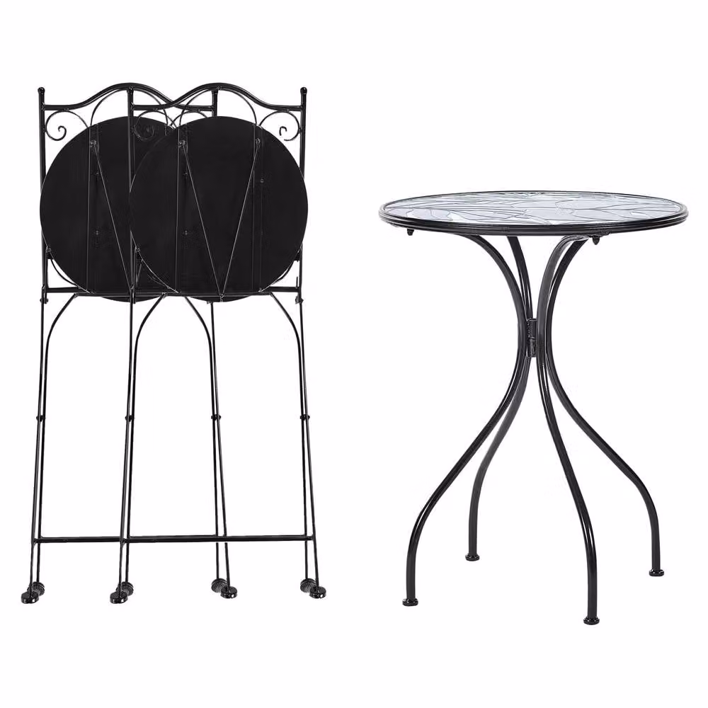 Wyld and Coco Vintage Green Mosaic Bistro Set with Black Metal Frame – 3