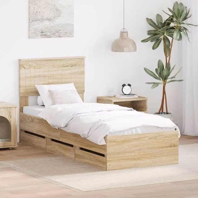 Berkfield Home Sonoma Oak Bed Frame with Drawer in Brown, W: 75 cm x L: 190 cm – 1