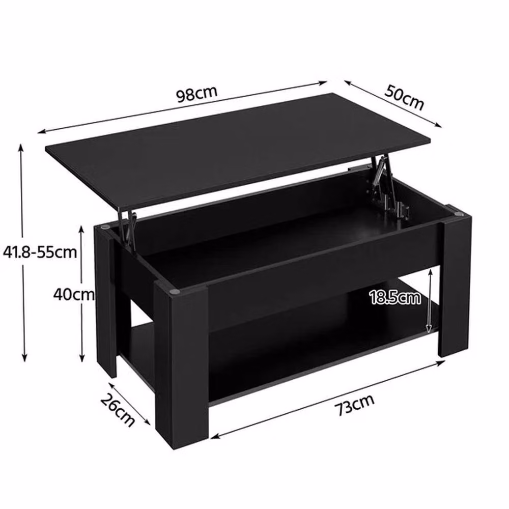 KORVIXA Black Wooden Lift Up Coffee Table – 2