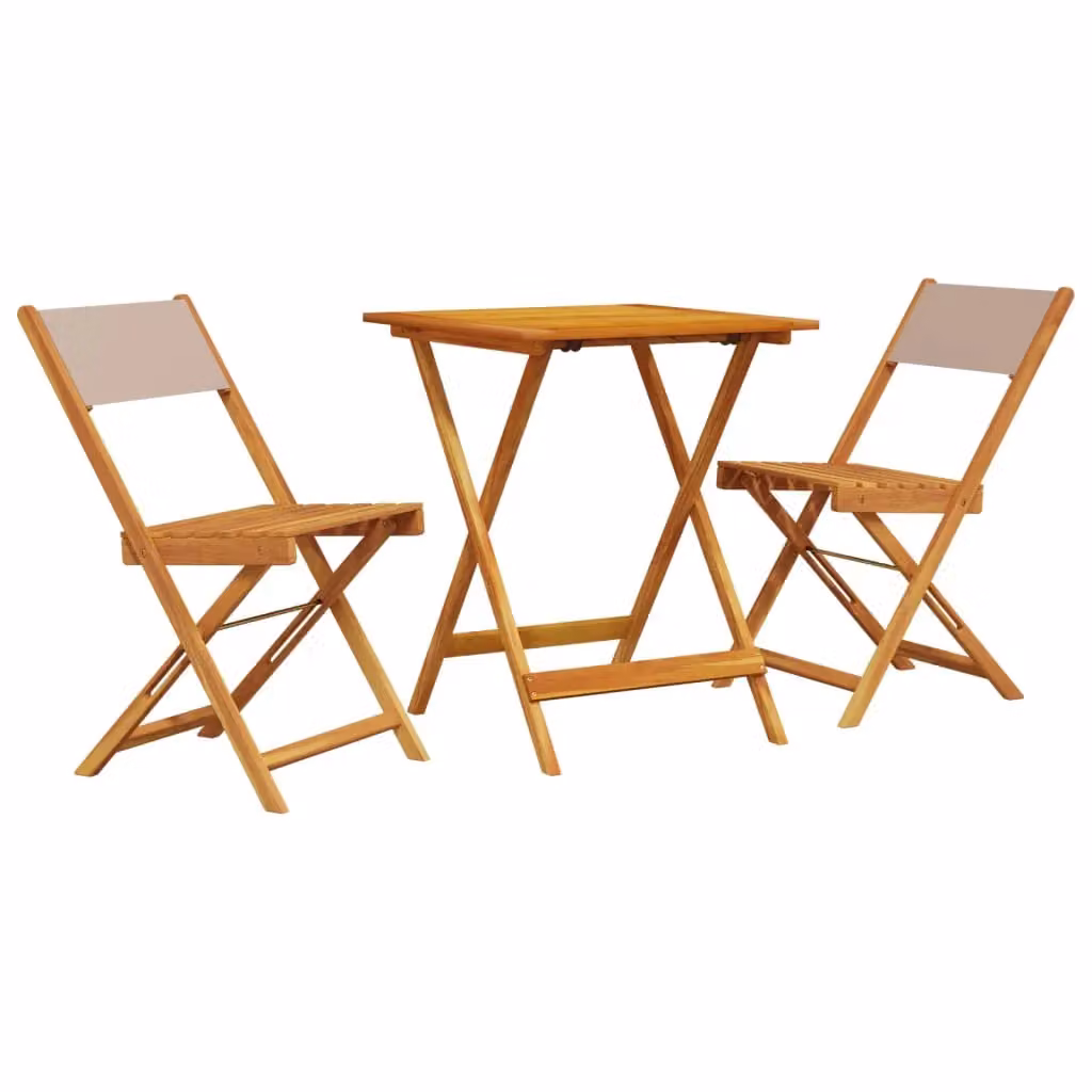 Berkfield Home 3 Piece Scandinavian Bistro Set in Beige Acacia Wood and Taupe Fabric – 2