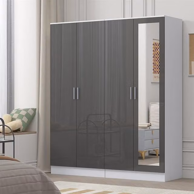 Reflect 2 Piece Wardrobe Bundle in Grey Gloss and Matt White, H: 180 cm x W: 152 cm x D: 47 cm – 1