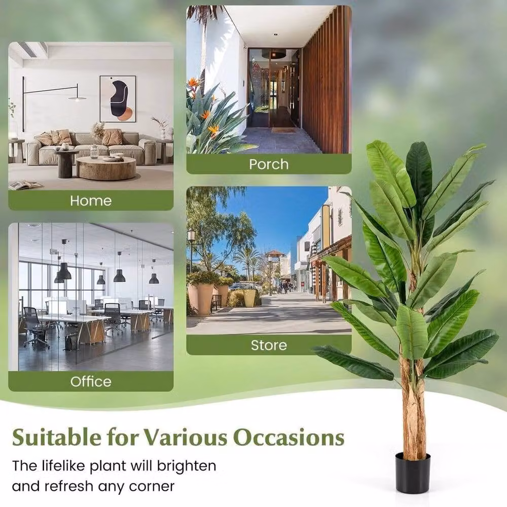 FORGEVIO Fake Banana Tree with 27 Large Leaves in Green – 4