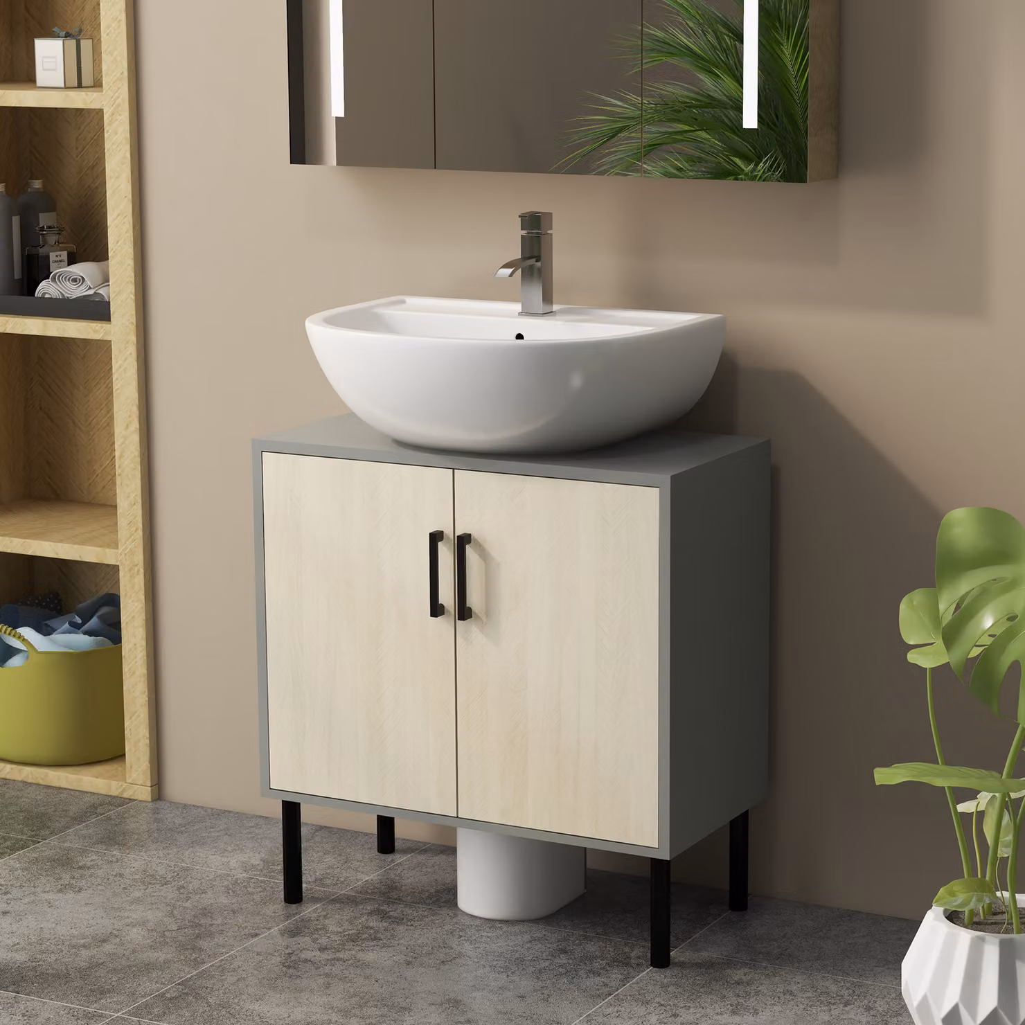 Kleankin Freestanding Under Sink Bathroom Storage Cabinet with Hinged Double Doors and Internal Shelves, W/D/H: 60 x 30 x 61 cm, Brown – 3