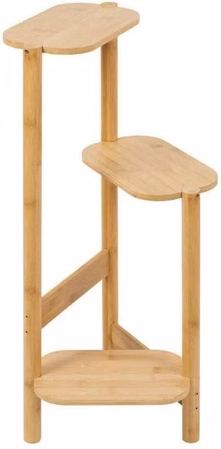 Kelvenix Aesthetic 3-Tier Bamboo Plant Stand in Brown and Sand Lacquered Wood