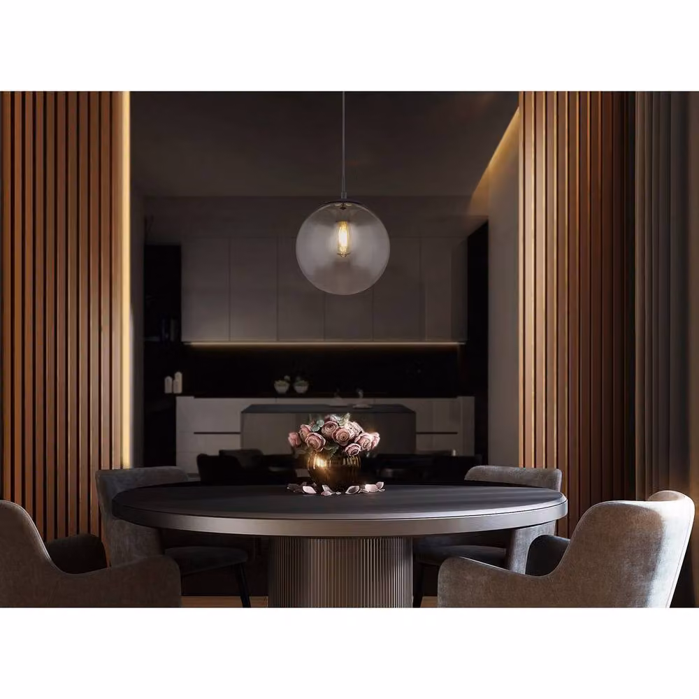 Netlighting Blama Sphere Pendant Ceiling Light in Black with Glass Shade, Height Adjustable, E27, W/D/H: 30 x 30 x 30 cm – 3