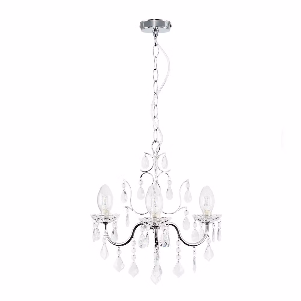 ValueLights Varuna Glass Droplet IP44 Chandelier Ceiling Light with LED Bulbs in Silver and Chrome – 2