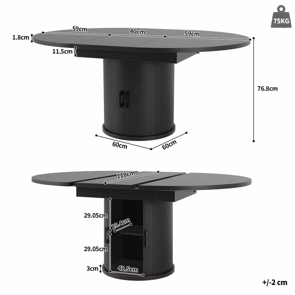 BTM Extendable Round Dining Table in Black, Seats 6, W/D/H: 118 x 118 x 76.8 cm – 4