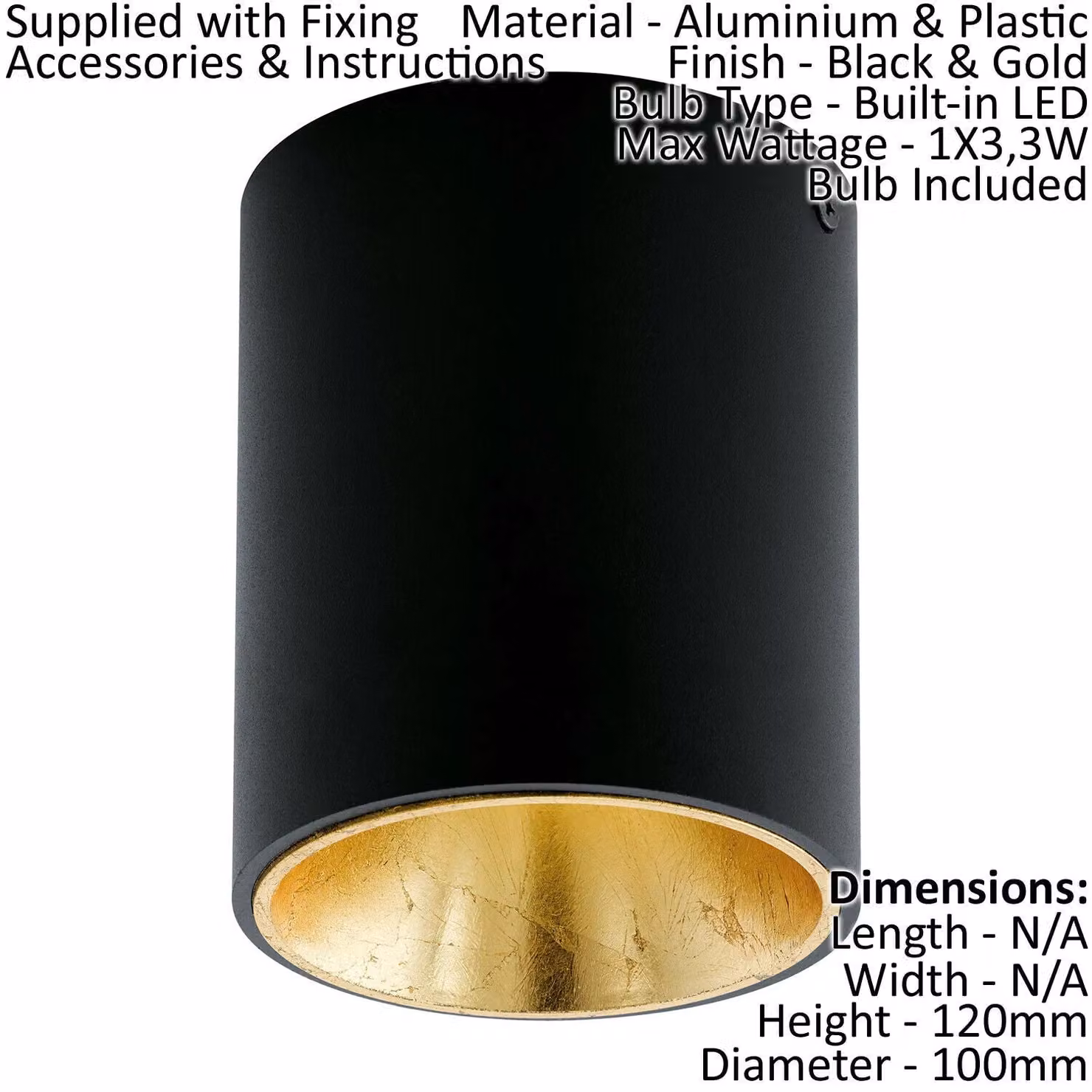 Loops 2 Pack Round LED Wall and Ceiling Downlights in Black and Gold – 2