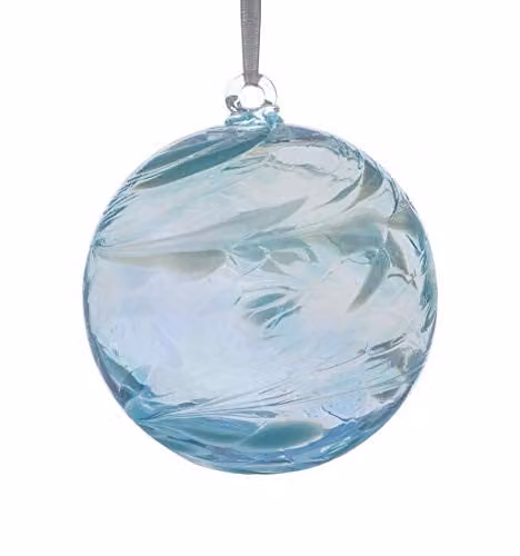 Sienna Glass Blue Aquamarine Birthstone Hanging Glass Bauble Ornament, Diameter: 10 cm