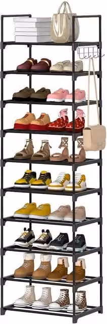 EONLION 10 Tier Black Metal and Plastic Freestanding Shoe Rack Organiser, H 175 x W 50 x D 30 cm – 1