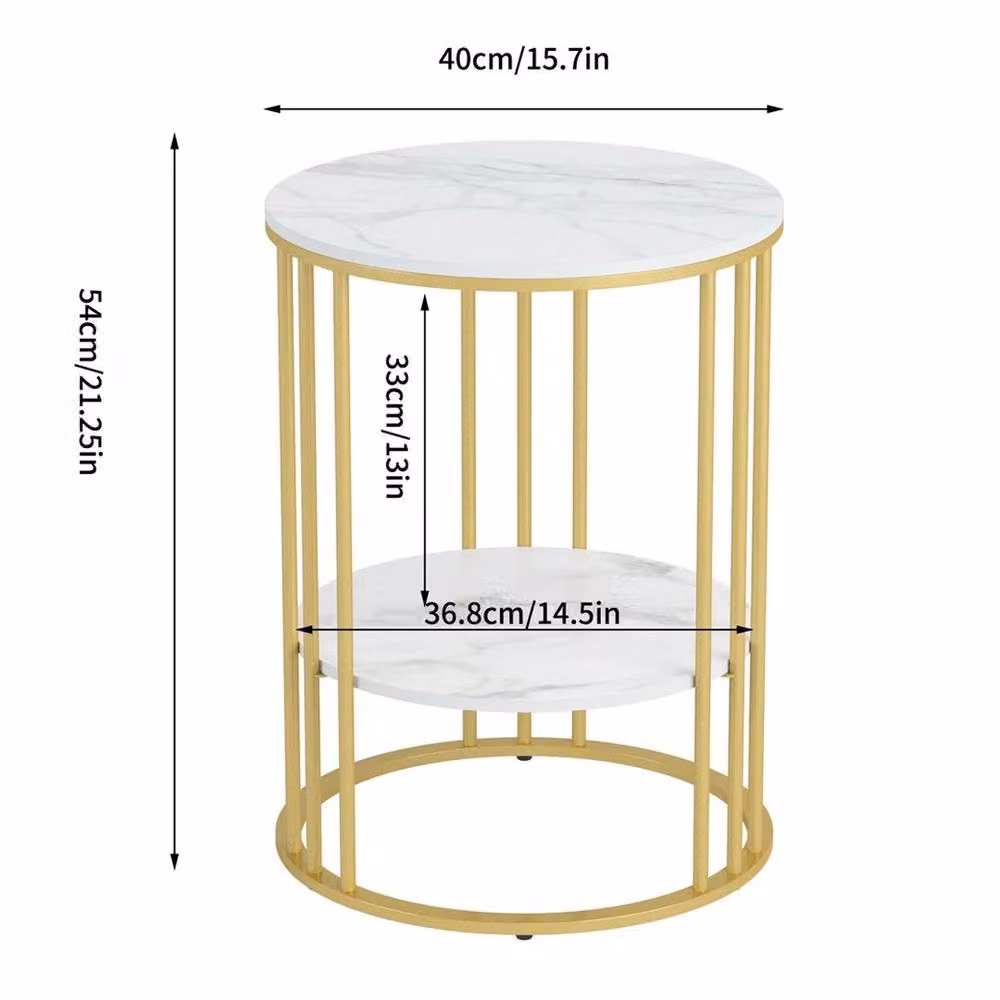 EONLION Round Ceramic Coffee Table with Gold Metal Base in White and Gold, Diameter: 100 cm, Height: 54 cm – 2