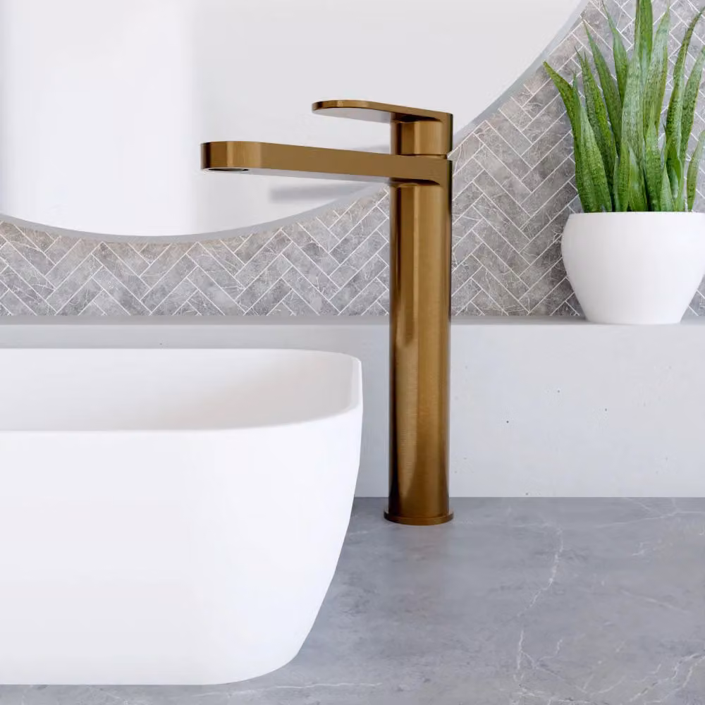 Balterley Current Round High Rise Mono Basin Mixer Tap with Flat Spout in Brushed Bronze and Brown – 2
