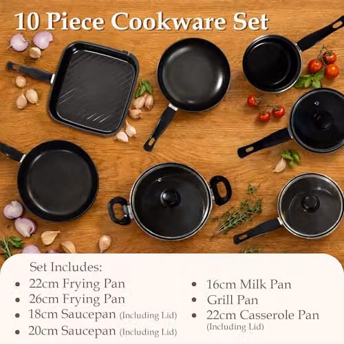 Carter & Clay 10 Piece Non-Stick Ceramic Cookware Set in Gold and Black