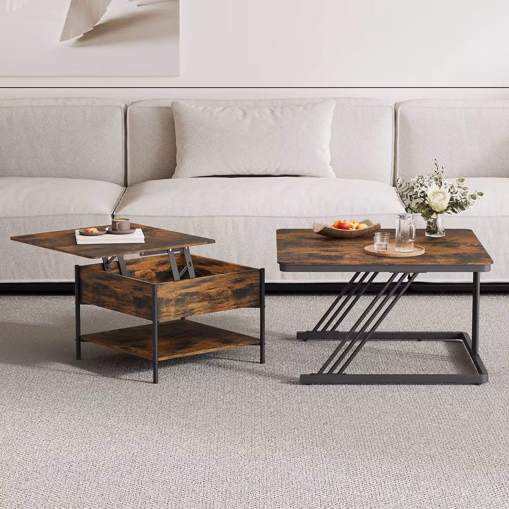 Dprodo Set of 2 Round Nesting Coffee Tables in Brown Walnut Finish – 7
