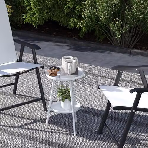 Outsunny 2-Tier Round Metal Garden Coffee Table, White – 7