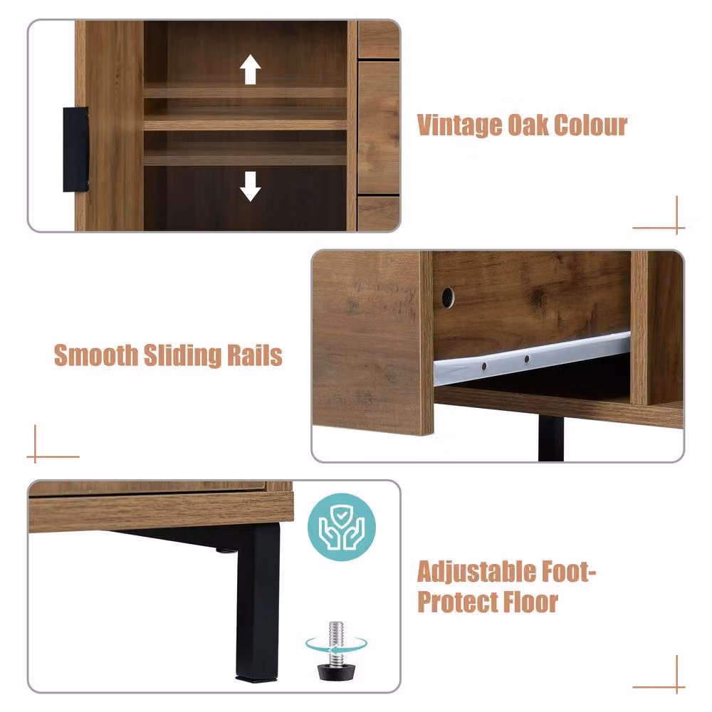 Matteo Industrial Oak Sideboard Cabinet in Dark Brown with 2 Doors and 3 Drawers, W: 120 cm, H: 76 cm, D: 40 cm – 5
