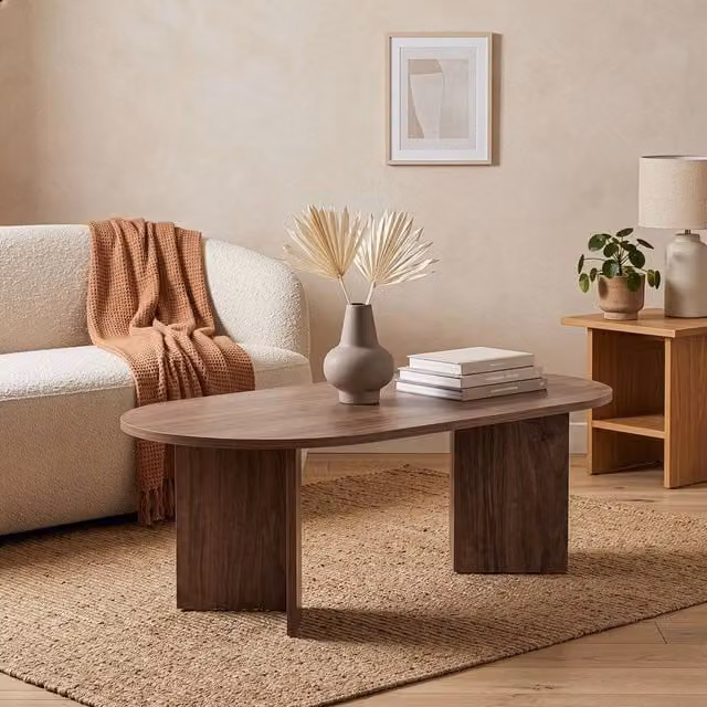 CALICOSY IRIS Oval Coffee Table in Walnut, Brown