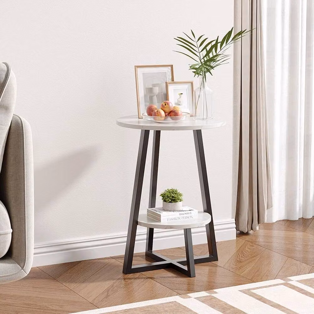 PAWNORA Modern 2-Tier Round White Coffee Table with MDF and Metal Construction – 3