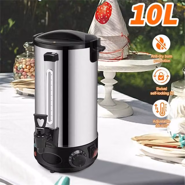Nordara 10L Stainless Steel Commercial Electric Hot Water Boiler in Silver