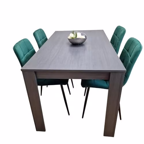 KOSY KOALA Modern 4 Seater Dining Set with Dark Grey Rectangular Table and 4 Green Velvet Padded Chairs, W/D/H: 117 x 77 x 75 cm – 1