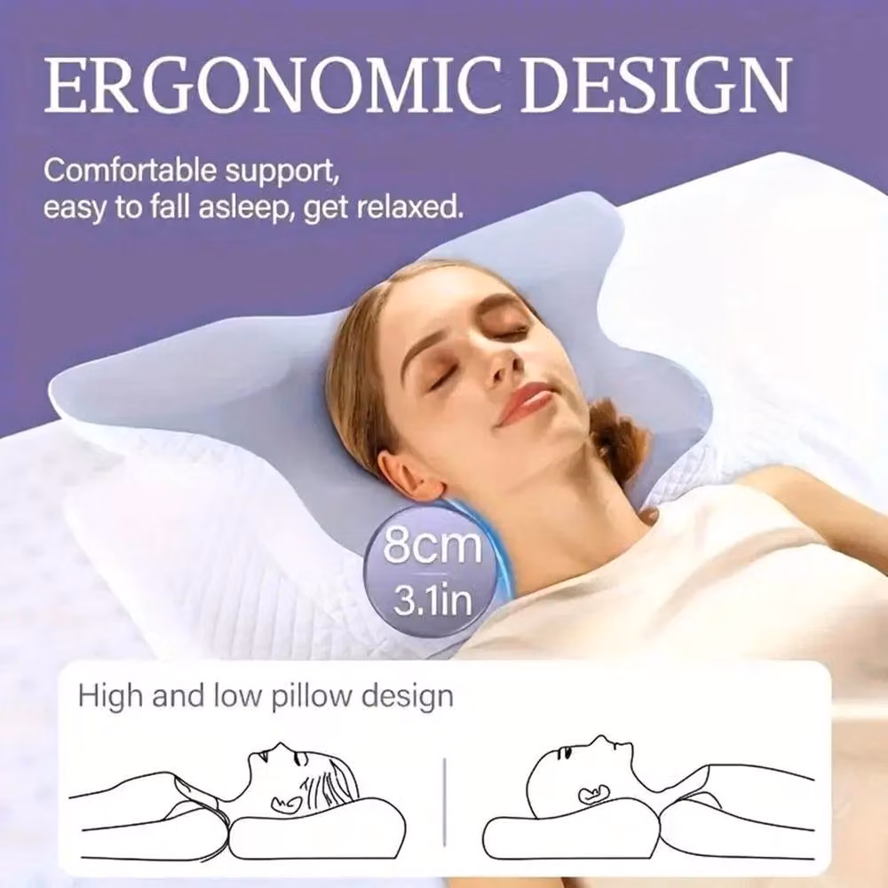 NESTLUNE Ergonomic Memory Foam Pillow for Cervical Neck and Shoulder Support in White, Cot Bed Size – 3