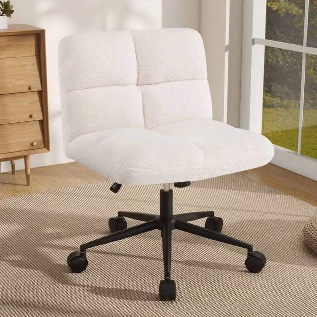 EONLION Modern White Bouclé Fabric Swivel Task Chair with Metal Base