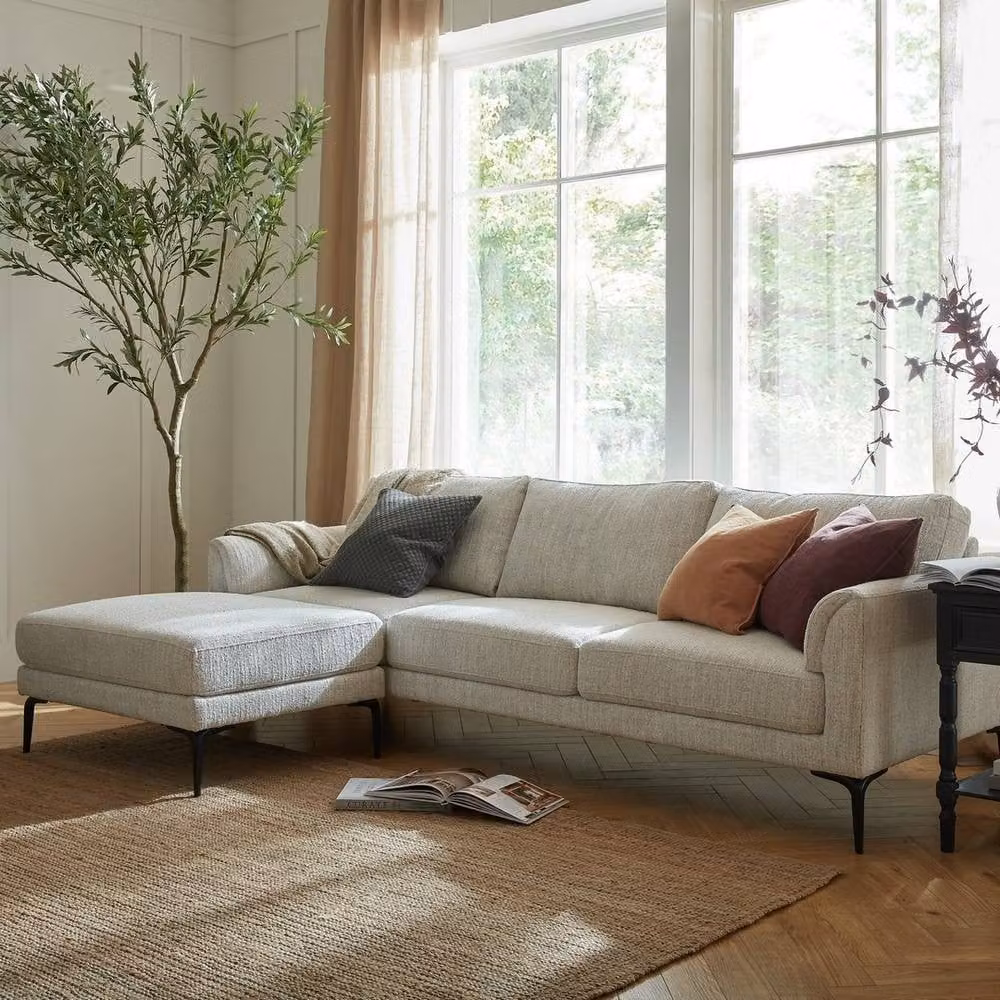 Lemon Pavilion Furniture and Decor Zephra Three Seater Upholstered Sofa with Matching Ottoman, White, W241 x D81 x H80 cm – 2