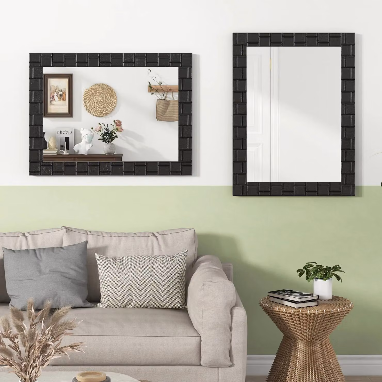 Gymax Decorative Wall Mirror with Black Rubber Wooden Frame, W: 80 cm, H: 60 cm – 3