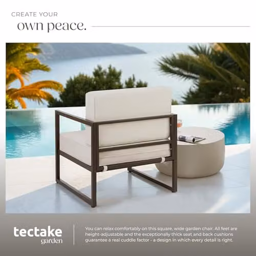 tectake Comosa Garden Chair in Brown with Powder-Coated Metal Frame and Minimalist Design – 5