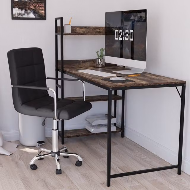 Vida Designs Calbo Black Synthetic Leather Industrial Swivel Task Chair with Armrests