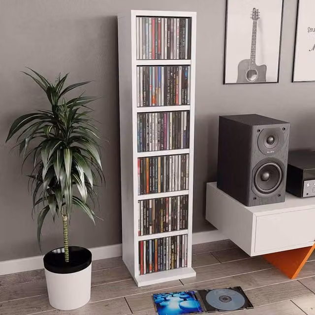 Berkfield Home White CD Cabinet in MDF, W/D/H: 21 x 20 x 88 cm – 1