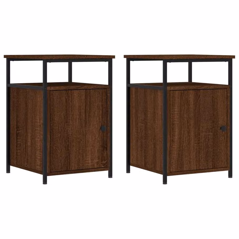 Berkfield Home Set of 2 Brown Oak Bedside Cabinets, W/D/H: 40 x 42 x 60 cm